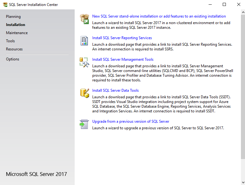 New Sql server stand-alone installation or add features to an existing installation